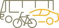 Einfache grafische Darstellung von Bus, Auto und Fahrrad