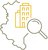 Einfache grafische Darstellung einer Karte des Landes Sachsen-Anhalt mit einem Gebäude und einer Lupe